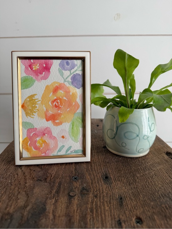 Hand Crafted Other - Handcrafted Watercolor Floral original in White and Gold Frame